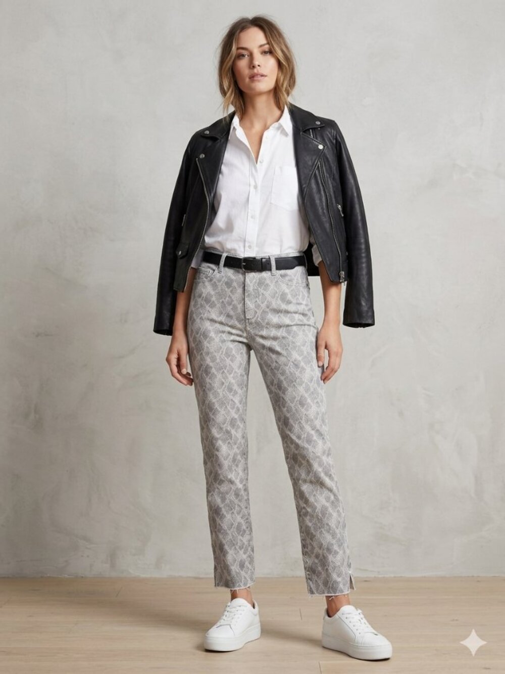 PAIGE Hoxton Slim Snakeskin Print Ankle Pants Taupe Cropped Mid Rise